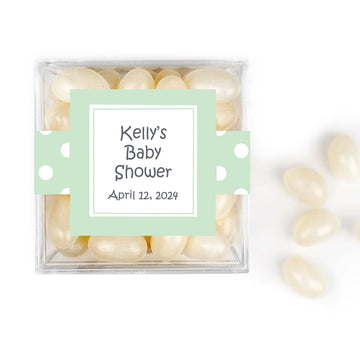 Personalized Baby Shower Polka Dots JUST CANDY favor cube with Jelly Beans