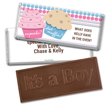 Gender Reveal Baby Shower Cupcakes Embossed It's a Boy Chocolate Bar