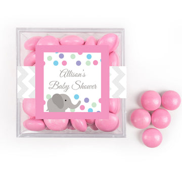 Personalized Baby Shower Elephant Chevron JUST CANDY favor cube with Just Candy Milk Chocolate Minis