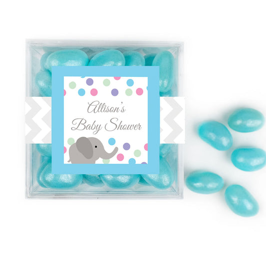 Personalized Baby Shower Elephant Chevron JUST CANDY® favor cube with Jelly Beans