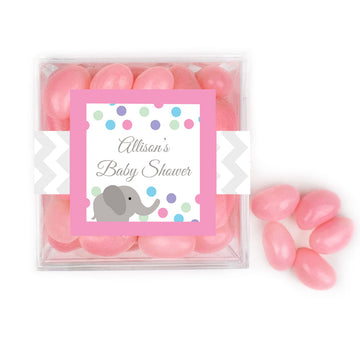 Personalized Baby Shower Elephant Chevron JUST CANDY favor cube with Jelly Beans