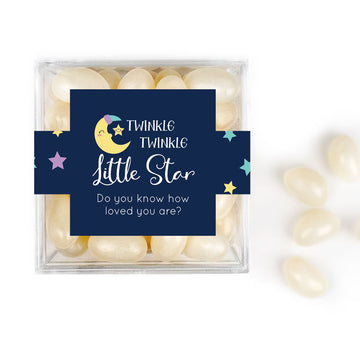 Personalized Baby Shower Little Star JUST CANDY favor cube with Jelly Beans