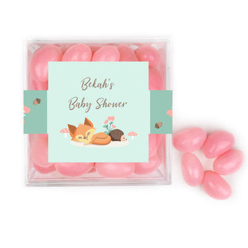Personalized Baby Shower Woodland Buddies JUST CANDY favor cube with Jelly Beans