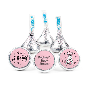 Personalized Baby Shower Pink Oh Baby 3/4" Stickers (108 Stickers)