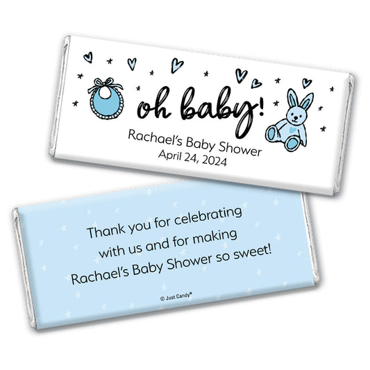Personalized Baby Shower Icons Oh Baby Blue Belgian Chocolate Bar & Wrapper