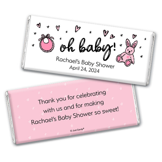 Personalized Baby Shower Icons Oh Baby Pink Belgian Chocolate Bar & Wrapper