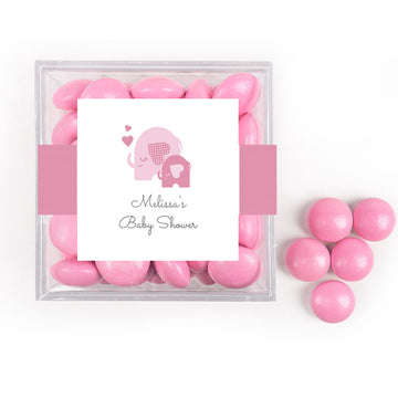 Personalized Baby Shower Elephant Hearts JUST CANDY favor cube with Just Candy Milk Chocolate Minis