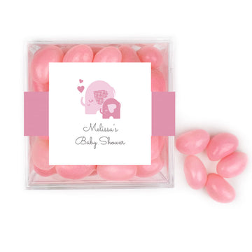 Personalized Baby Shower Elephant Hearts JUST CANDY favor cube with Jelly Beans