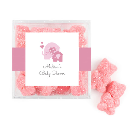 Personalized Baby Shower Oh Baby! Elephants Favor Cube with Sanded Gummy Bears