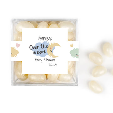 Personalized Baby Shower Over the Moon JUST CANDY favor cube with Jelly Beans