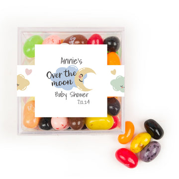 Personalized Baby Shower Over the Moon Favor Cube with Jelly Belly Jelly Beans