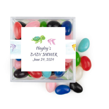 Personalized Baby Shower Whale JUST CANDY favor cube with Jelly Beans