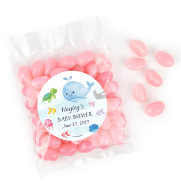 Personalized Baby Shower Whale Candy Bags with Jelly Beans