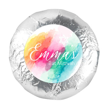 Personalized Bat Mitzvah Rainbow Watercolor 1.25" Sticker (48 Stickers)