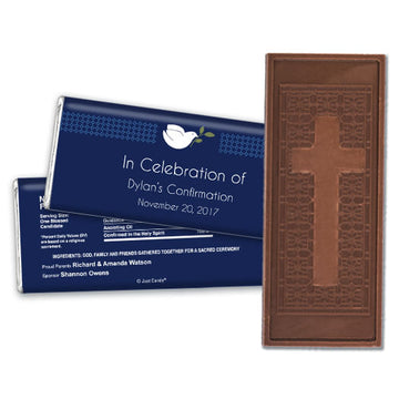 Confirmation Embossed Cross Chocolate Bar Peace Dove Navy Blue