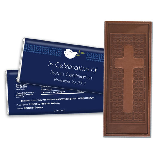 Confirmation Embossed Cross Chocolate Bar Peace Dove Navy Blue