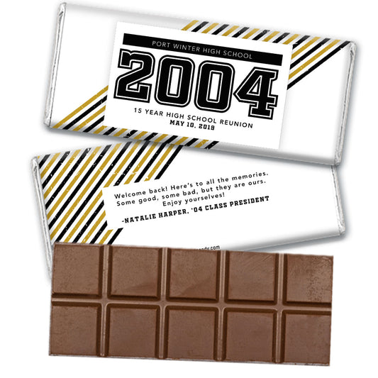 Personalized Class Reunion School Spirit Stripes Belgian Chocolate Bar & Wrapper