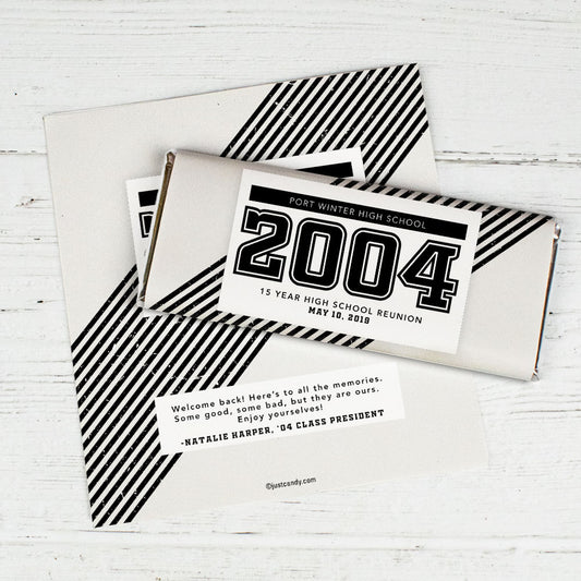 Class Reunion Personalized Chocolate Bar Wrappers School Spirit Stripes
