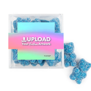 Custom Add Your Artwork JUST CANDY favor cube with Sugar Sanded Gummy Bears