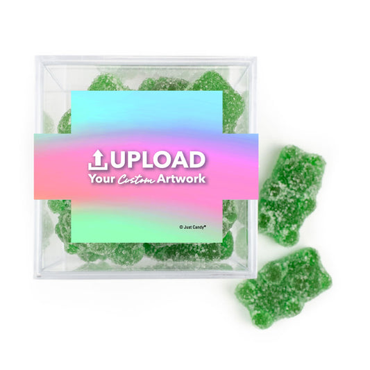 Custom Add Your Artwork JUST CANDY favor cube with Sugar Sanded Gummy Bears