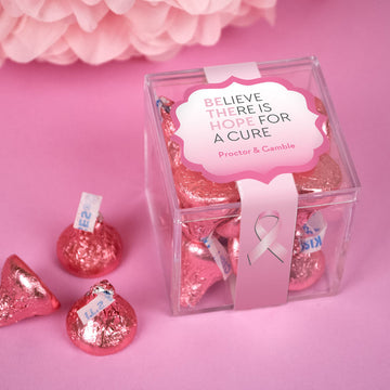 Personalized Breast Cancer Awareness Be the Hope JUST CANDY favor cube with Hershey's Kisses