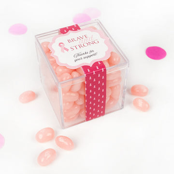Personalized Breast Cancer Awareness Brave and Strong JUST CANDY favor cube with Jelly Belly Jelly Beans