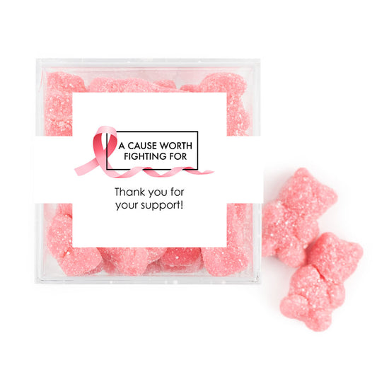 Personalized Awareness Ribbons JUST CANDY® favor cube with Sugar Sanded Gummy Bears