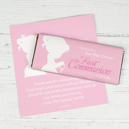 Communion Personalized Chocolate Bar Wrappers Child in Prayer