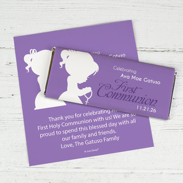 Communion Personalized Chocolate Bar Wrappers Child in Prayer