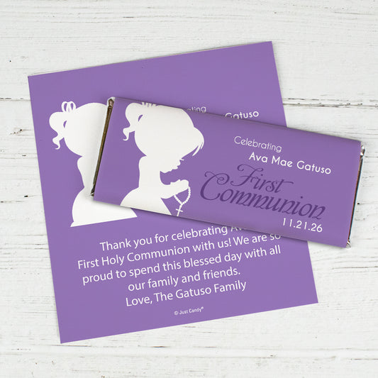 Communion Personalized Chocolate Bar Wrappers Child in Prayer