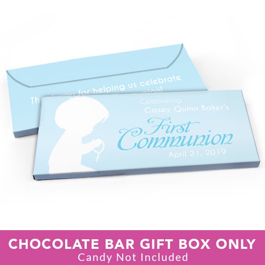 Deluxe Personalized First Communion Child in Prayer Candy Bar Favor Box