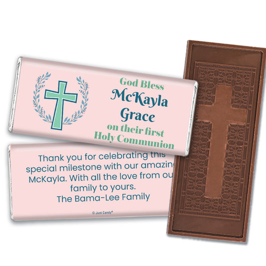 Communion Personalized Cross Embossed Chocolate Bar - Cross & Laurel