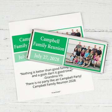 Family Reunion Personalized Chocolate Bar Wrappers Photo and Date