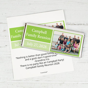 Family Reunion Personalized Chocolate Bar Wrappers Photo and Date