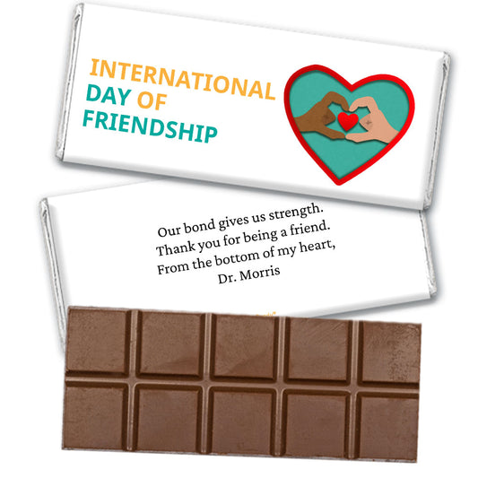 Personalized Happy Friendship Day Hand Heart Belgian Chocolate Bar