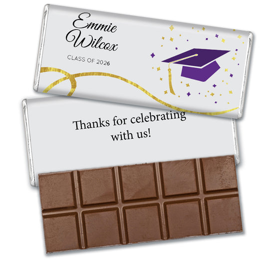 Purple Graduation Personalized Chocolate Bar Cap & Confetti
