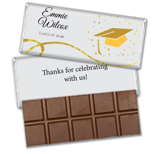 Yellow Graduation Personalized Chocolate Bar Cap & Confetti