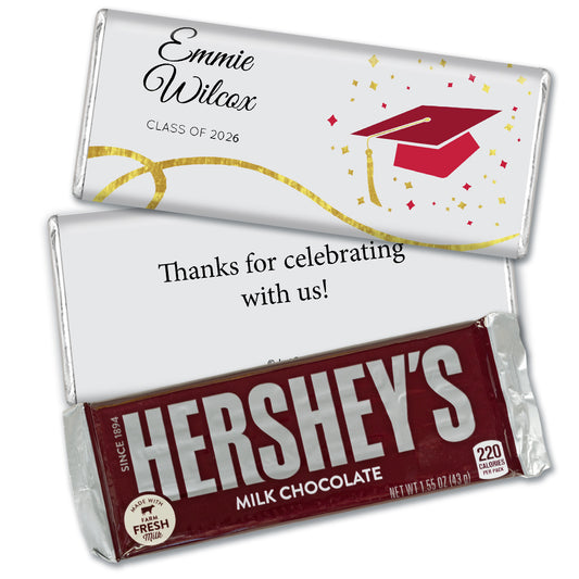 Red Graduation Personalized Chocolate Bar Cap & Confetti