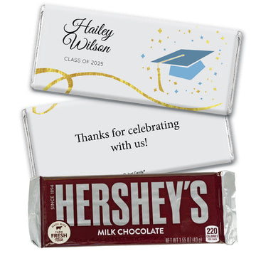 Light Blue Graduation Personalized Chocolate Bar Cap & Confetti