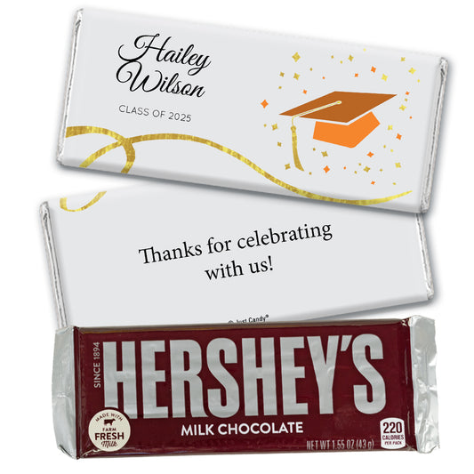 Orange Graduation Personalized Chocolate Bar Cap & Confetti