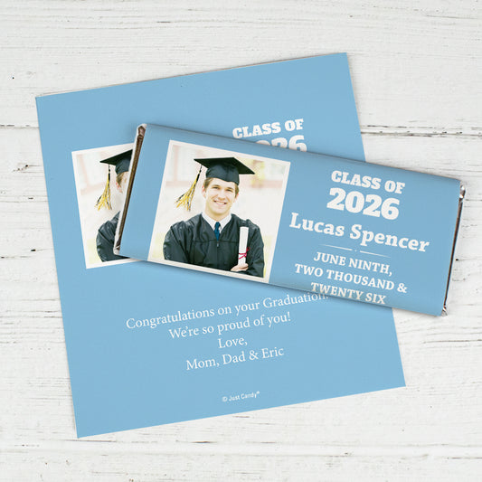Light Blue Graduation Personalized Chocolate Bar Wrappers Simple Photo