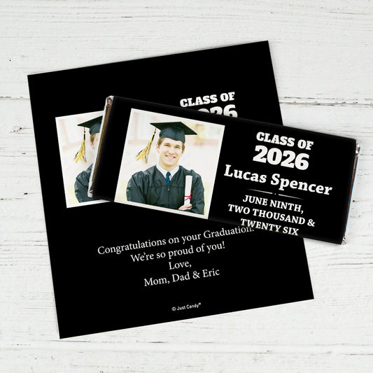 Black Graduation Personalized Chocolate Bar Wrappers Simple Photo