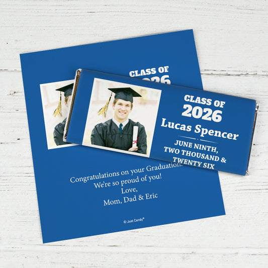 Blue Graduation Personalized Chocolate Bar Wrappers Simple Photo