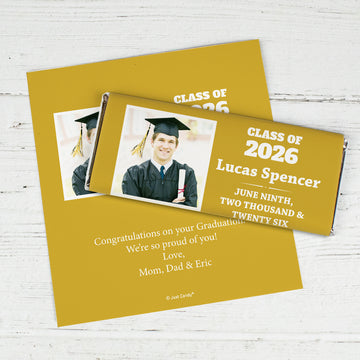 Gold Graduation Personalized Chocolate Bar Wrappers Simple Photo