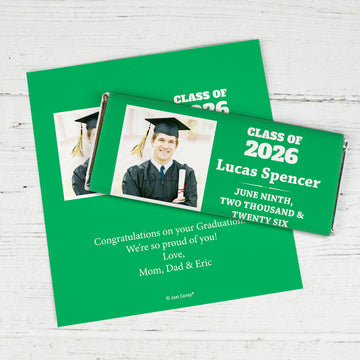 Green Graduation Personalized Chocolate Bar Wrappers Simple Photo