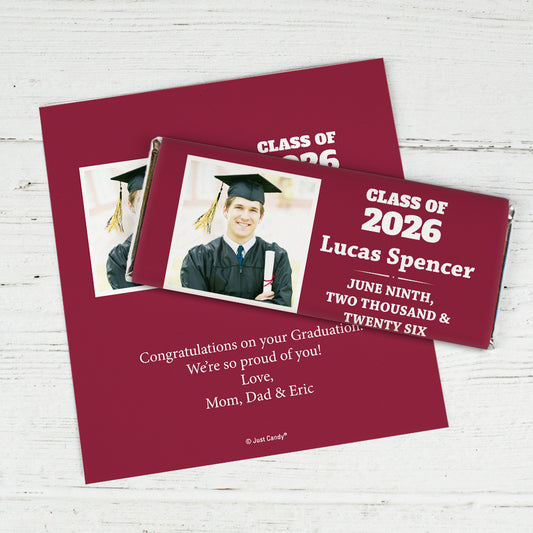Maroon Graduation Personalized Chocolate Bar Wrappers Simple Photo