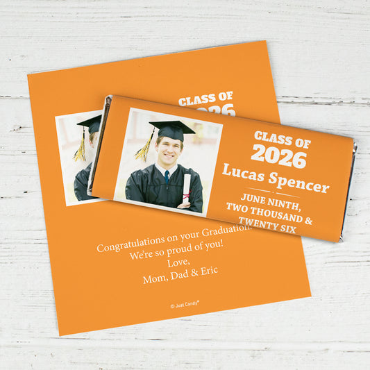 Orange Graduation Personalized Chocolate Bar Wrappers Simple Photo