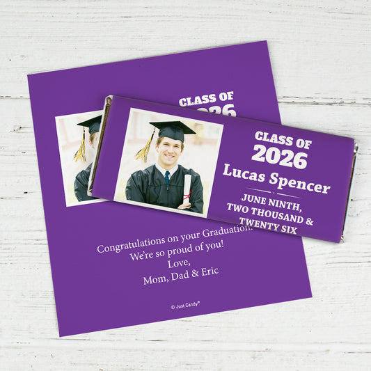 Purple Graduation Personalized Chocolate Bar Wrappers Simple Photo