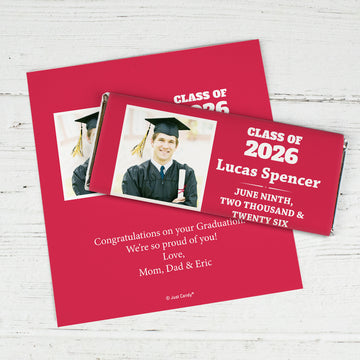 Red Graduation Personalized Chocolate Bar Wrappers Simple Photo