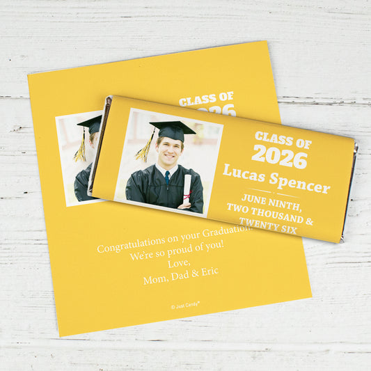 Yellow Graduation Personalized Chocolate Bar Wrappers Simple Photo